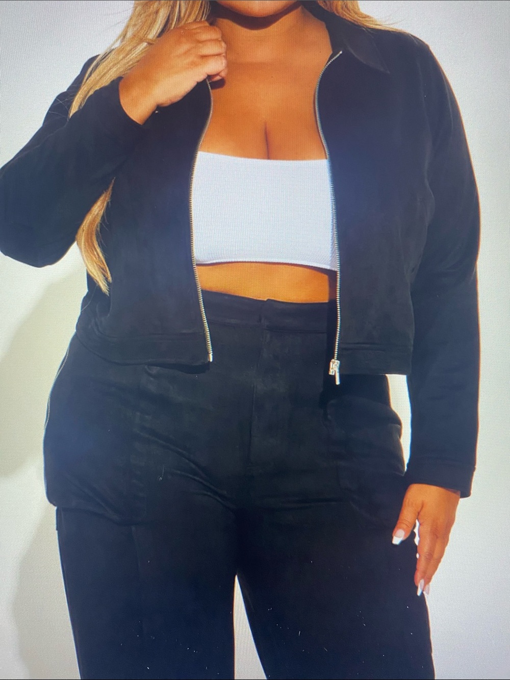 Faux Suede Pants Set- Black